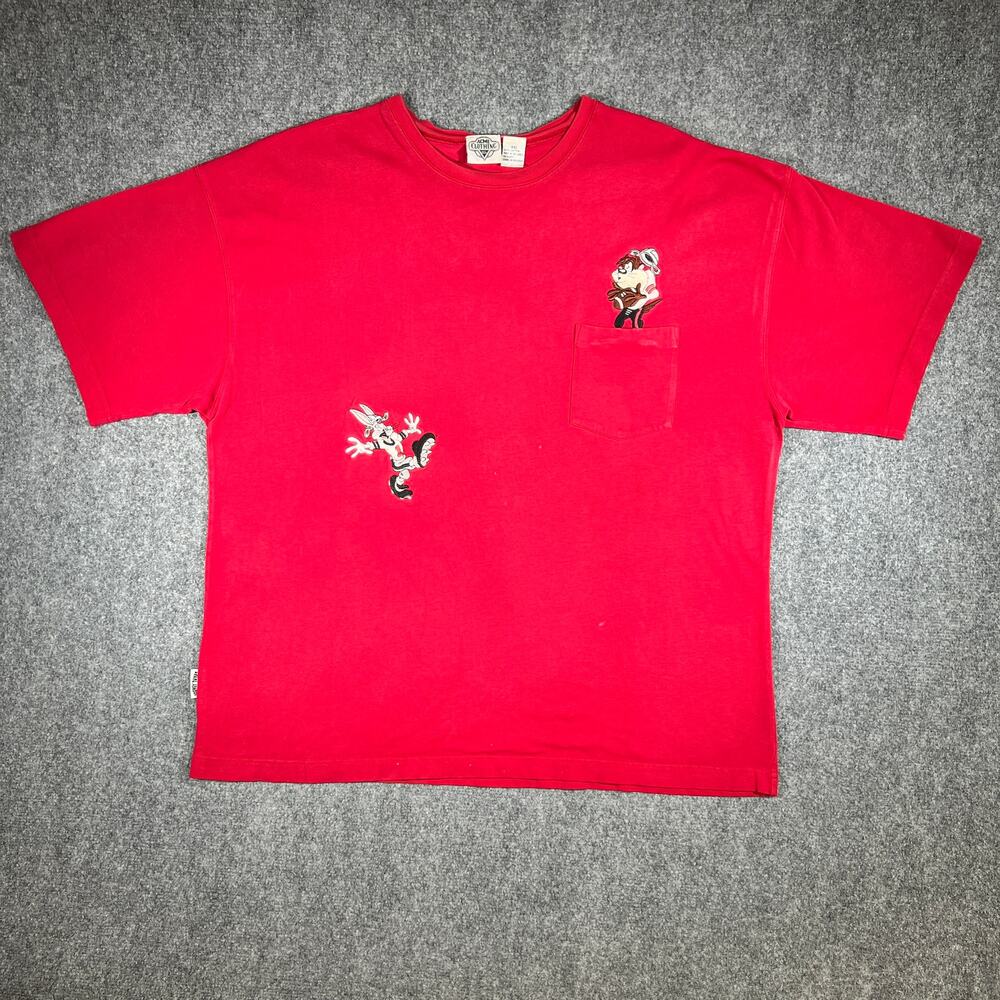 Vintage 90s Looney Tunes Bugs Bunny Taz Pocket T-Shirt Red 2XL